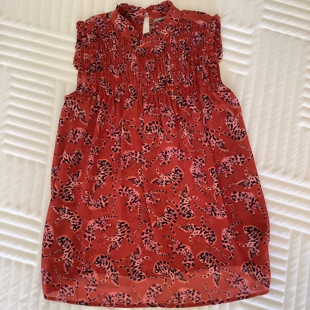 ANTHROPOLOGIE - ORANGE LEOPARD TOP SLEEVELESS - Picture 1 of 3